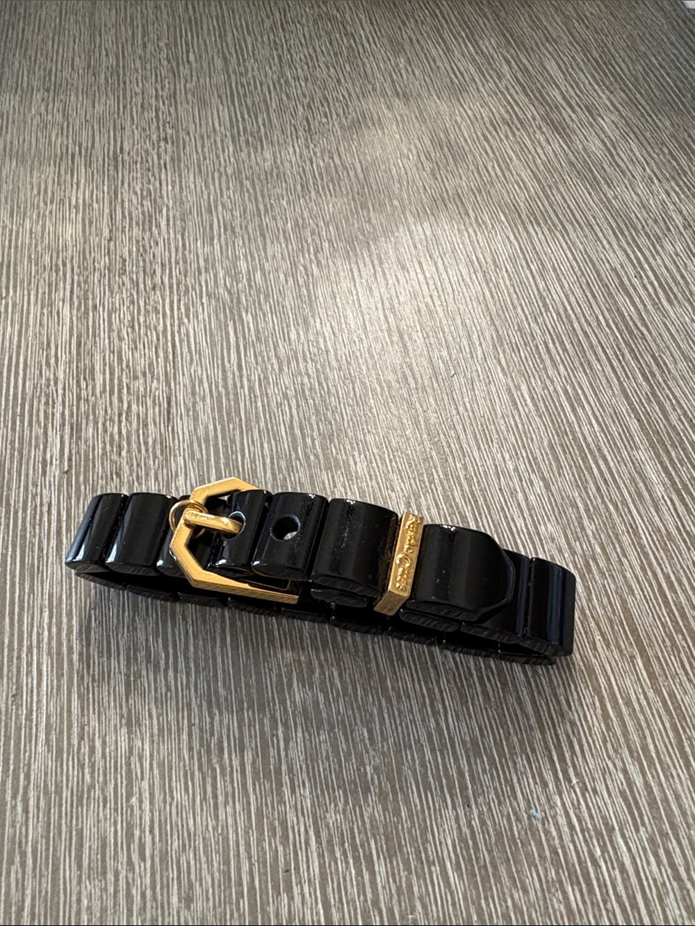 Rustic Cuff Black Bracelet with Gold Accent